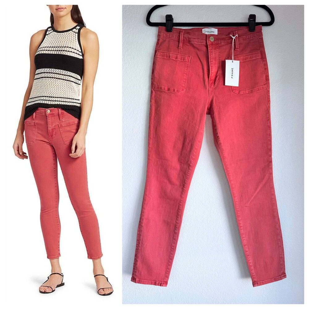 NWT FRAME Denim Le Bardot High-Rise Ankle Skinny Jeans in Cherry Size 28
